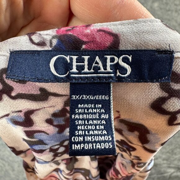 Chaps Top Womens Plus Size 3X Blue Pink Floral Popover Flowy 3/4 Sleeve V Neck - Picture 4 of 8